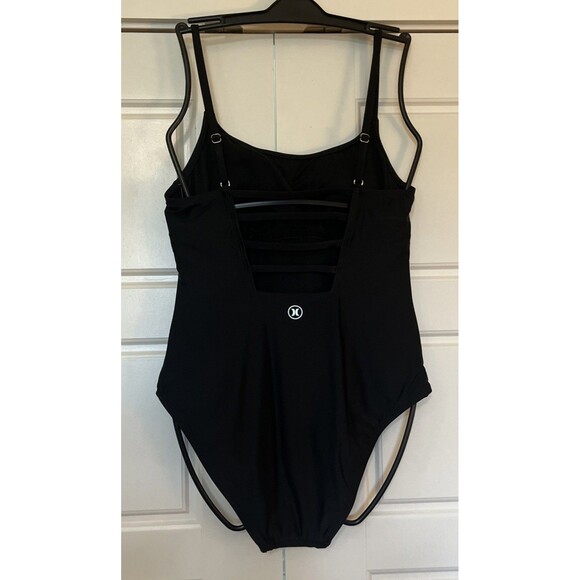 NWT HURLEY Women’s Large One-Piece Swimsuit Solid Black UPF 50+ Bathing Suit - L - Picture 2 of 8